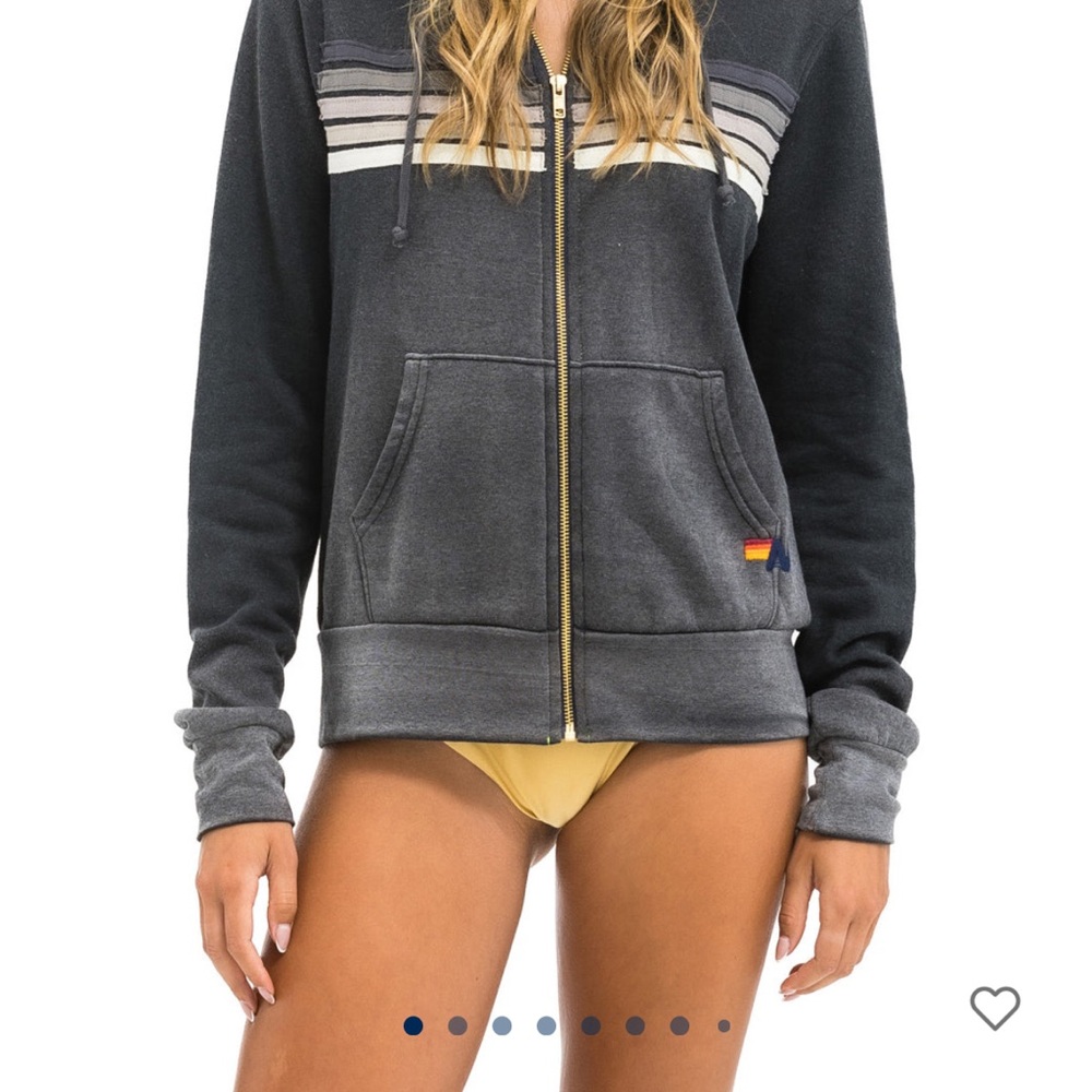New item! NWT Aviator Nation Unisex Gray Zip-Up Hoodie with White Stripes Medium